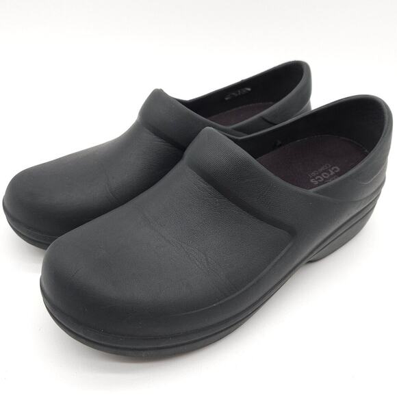 Crocs Felicity Clogs Womens Size 9 Slip On Mules Black Rubber Shoes Dual Comfort - Picture 1 of 9